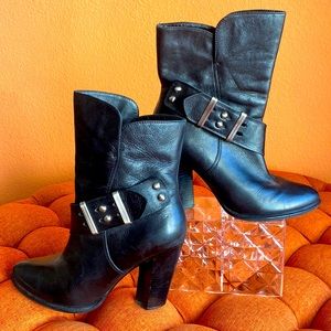 Saks fifth avenue black leather studded ankle boot size 8 1/2